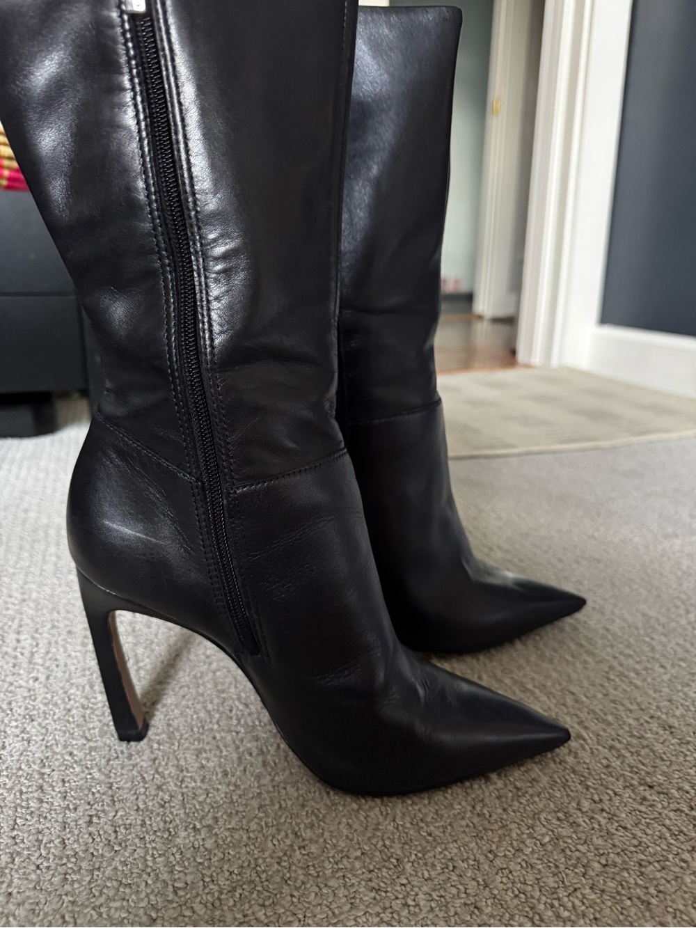 SCHUTZ Black Pointed-Toe Knee-High Stiletto Boots